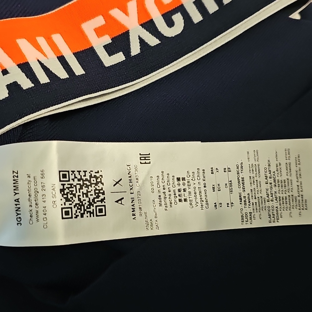 A | X ARMANI EXCHANGE NAVY BLUE STRETCHY DRESS WITH ORANGE NEON STRAPS LOGO NWOT - Picture 13 of 16